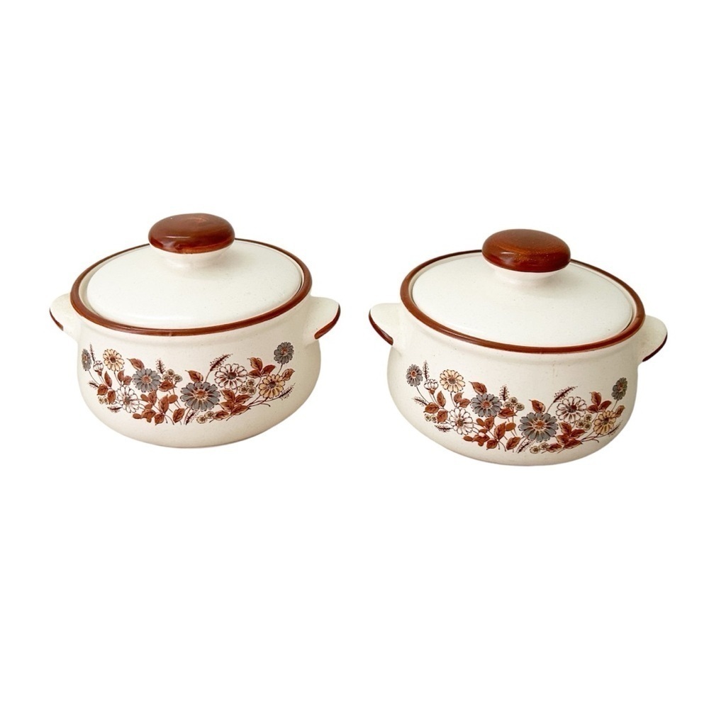 Two Small Ceramic Floral Casserole Pots With Lid Perfect For French Onion Soup